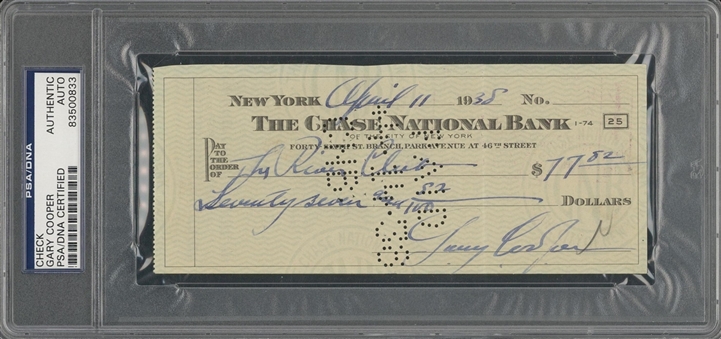 1938 Gary Cooper Signed Check (PSA/DNA)